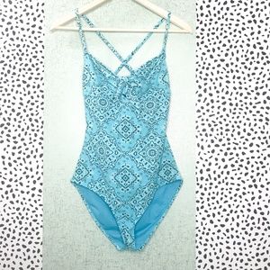 Blue Bandana Printed One Piece Swimsuit